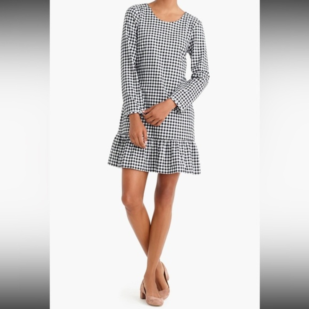 J. Crew Gingham Plaid Tiered Ruffle Mini Dress Bow Classic Preppy Picnic Cottage